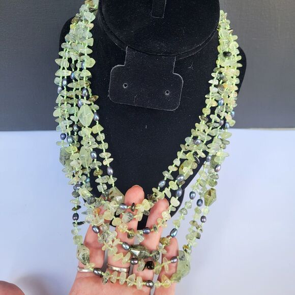 Six Strand Rutilated Green QUartz and Blue Tahitian Pearl Necklace - 20.75" - Picture 3 of 9